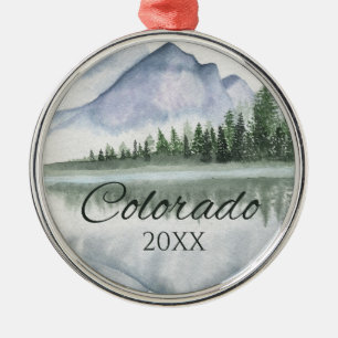 Benutzerdefinierte Colorado-Aquarell-Bergsee-Bäume Ornament Aus Metall