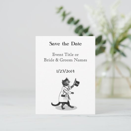 Benutzerdefinierte Coole Katze Save the Date Postk Ankündigungspostkarte (Stehend Vorderseite)