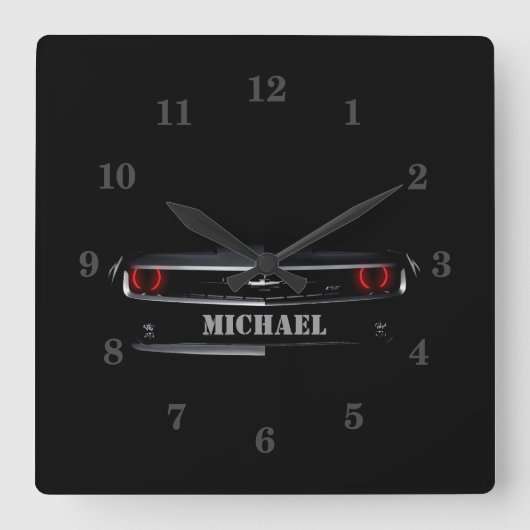 Benutzerdefinierte Coole schwarze Chevy Camaro Ihr Quadratische Wanduhr (Vorderseite)
