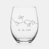Benutzerdefinierte Couple Monogramme Schwarz-Inter Weinglas Ohne Stiel (Vorderseite)