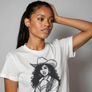 Benutzerdefinierte Cowgirl-Linie Zeichnend Country T-Shirt