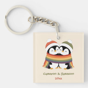 Benutzerdefinierte Cozy Pride Pinguine Weihnachten Schlüsselanhänger