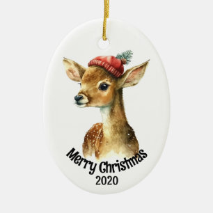 Benutzerdefinierte datierte Weihnachts-Hirsch-Tier Keramik Ornament