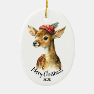 Benutzerdefinierte datierte Weihnachts-Hirsch-Tier Keramik Ornament