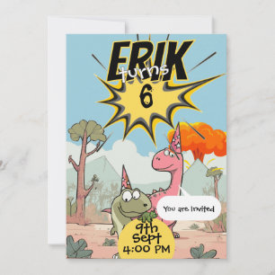 Benutzerdefinierte Dino 6. Geburtstagsfeier für Ju Einladung