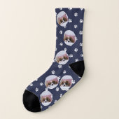 Benutzerdefinierte Dog Foto Blue Paw Print Socken (Links - Außen)