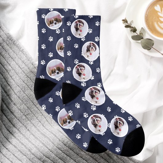 Benutzerdefinierte Dog Foto Blue Paw Print Socken