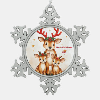 Benutzerdefinierte drei Rentiere Schneeflocken Zinn-Ornament
