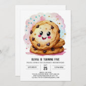 Benutzerdefinierte druckbare rosa Cookies Geburtst Einladung (Vorne/Hinten)