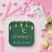Benutzerdefinierte "Eid Mubarak" Grüne goldene Lat Pappteller (Party)