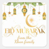 Benutzerdefinierte "Eid Mubarak"-Laternen aus Weiß Quadratischer Aufkleber (Vorderseite)