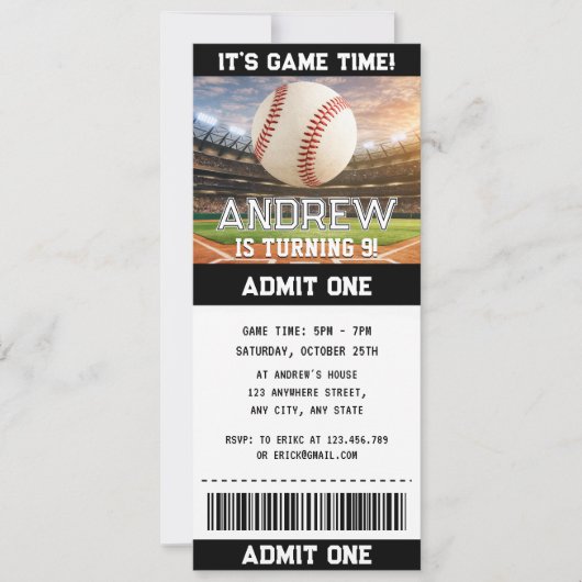Benutzerdefinierte einfache Baseball-Ticket-Geburt Einladung (Vorderseite)