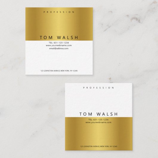 Benutzerdefinierte einfache elegante Gold White Bu Quadratische Visitenkarte (Vorne/Hinten)