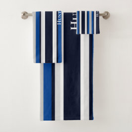 Benutzerdefinierte einfache Navy Blue Striping Nau Badhandtuch Set