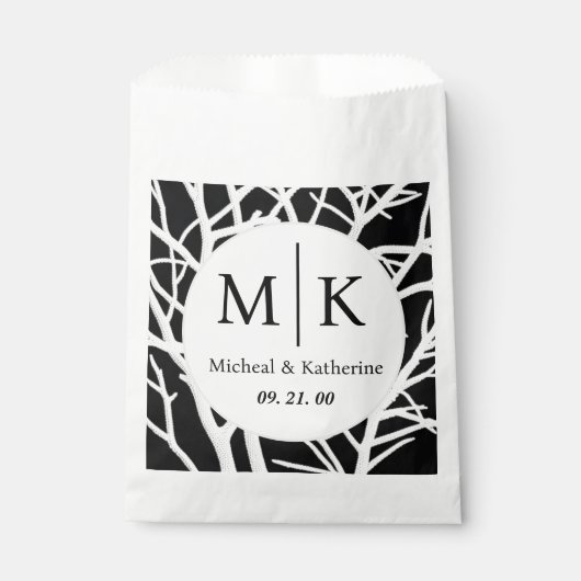 Benutzerdefinierte einfache Schwarzweiß-Weiß-Monog Geschenktütchen (Vorderseite)