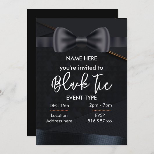 Benutzerdefinierte Einladung zur schwarzen Krawatt (Vorne/Hinten)