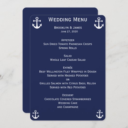 Benutzerdefinierte Einladungen zum Hochzeitsmenü d (Vorne/Hinten)