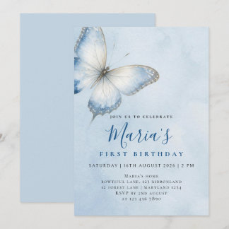Benutzerdefinierte elegante blaue Schmetterling Aq Einladung