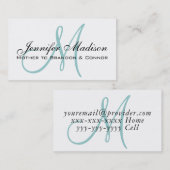 Benutzerdefinierte elegante Blue Monogram Mommy Ca Telefonnummerkarte (Vorne/Hinten)