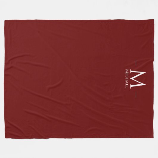 Benutzerdefinierte elegante dunkelrote Monogram-Vo Fleecedecke (Vorderseite (Horizontal))