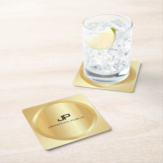 Benutzerdefinierte elegante Imitat Gold Monogram M Rechteckiger Pappuntersetzer (Vor Ort)