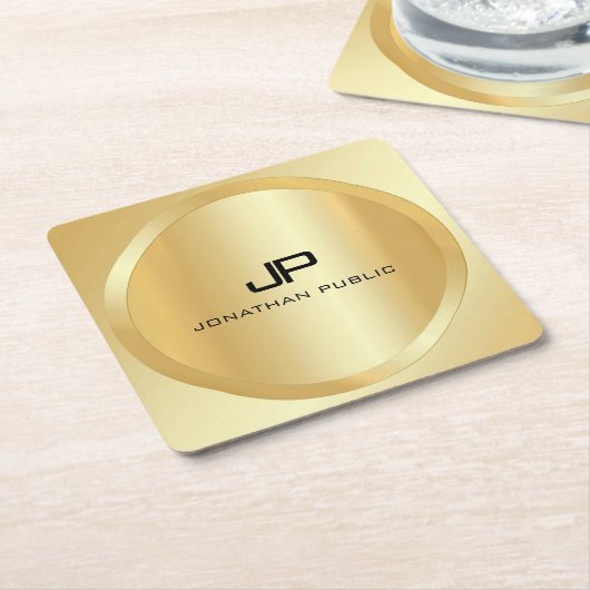 Benutzerdefinierte elegante Imitat Gold Monogram M Rechteckiger Pappuntersetzer (angewinkelt)