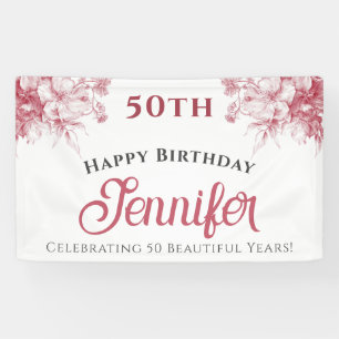 Benutzerdefinierte elegante rosa florale Happy Bir Banner