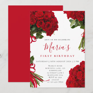 Benutzerdefinierte elegante rote Rosen-Blumen-Erst Einladung