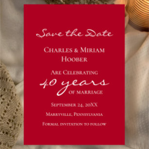 Benutzerdefinierte elegante Rubin-40. Hochzeitstag Save The Date