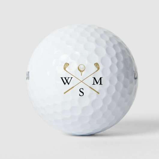 Benutzerdefinierte elegante Schwarz-Gold-Monogramm Golfball (Vorderseite)