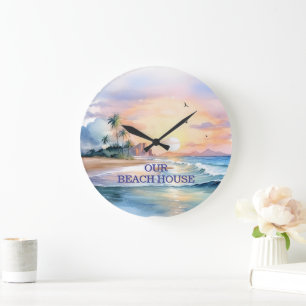 Benutzerdefinierte elegante Strandhausuhr Große Wanduhr