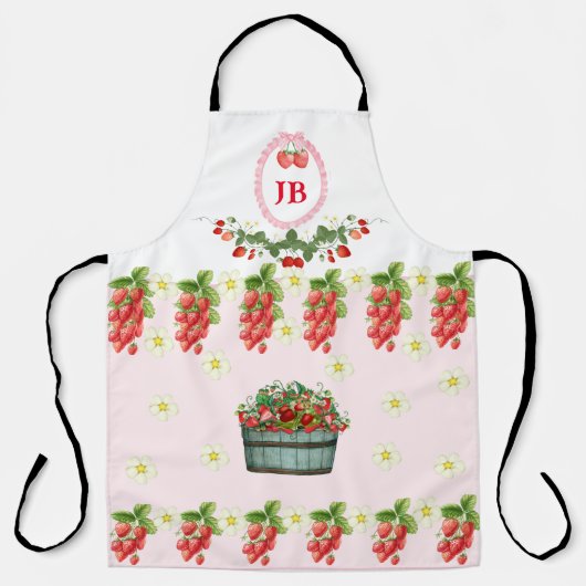 Benutzerdefinierte Erdbeere Mit Monogramm Schürze  (Vorderseite)