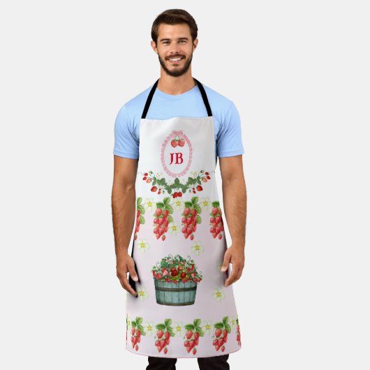 Benutzerdefinierte Erdbeere Mit Monogramm Schürze  (Getragen)