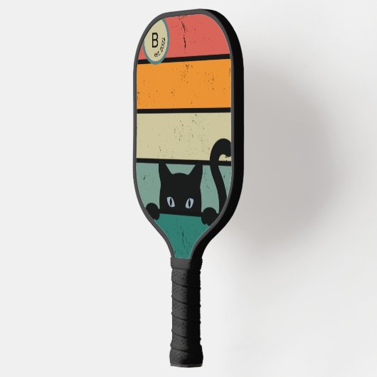 Benutzerdefinierte erste Retro-schwarze Katze Pickleball Schläger (Links)