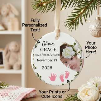 Benutzerdefinierte Erstes Weihnachten des Babys pe Keramik Ornament