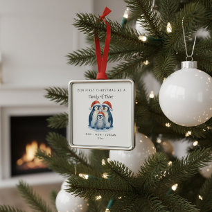 Benutzerdefinierte Familie Von Drei Winterpinguine Ornament Aus Metall