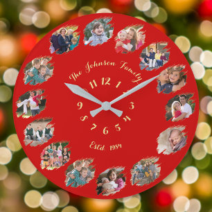 Benutzerdefinierte Familienfoto-Collage Weihnachte Große Wanduhr
