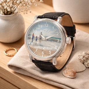 Benutzerdefinierte Familienfoto-Sommerferien-Text  Armbanduhr