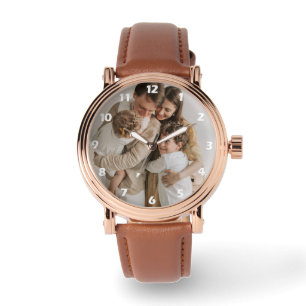 Benutzerdefinierte Familienfoto-Uhr mit weißen Zah Armbanduhr