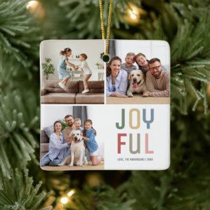 Benutzerdefinierte Familienfotos 4 Fröhliche Weihn Keramikornament