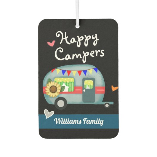 Benutzerdefinierte Familienname Happy Campers Autolufterfrischer (Vorderseite)