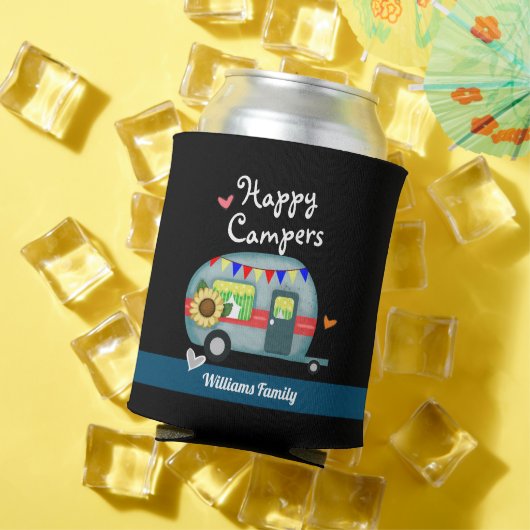 Benutzerdefinierte Familienname Happy Campers Dosenkühler (In Situ Sommer)