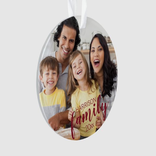 Benutzerdefinierte FAMILY Red Script 2 Foto Keepak Ornament (Vorderseite)