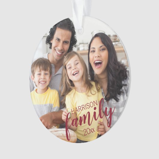 Benutzerdefinierte FAMILY Red Script 2 Foto Keepak Ornament (Vorderseite)