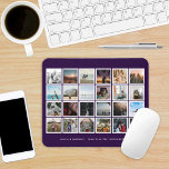 benutzerdefinierte Farbe der FotoCollage Mousepad<br><div class="desc">Eine schöne Erinnerung an Ihren Hochzeitstag oder andere besondere Veranstaltung mit 24 quadratischen Fotos in weißem Rahmen in einem Grid-Layout mit individuellem Farbhintergrund, um Ihre Hochzeit, besondere Veranstaltung oder Raumdekoration zu passen. Bearbeitbarer Text unterhalb des Foto-Layouts. Beispiel zeigt eine lila Hintergrundfarbe. Klicken Sie auf "Anpassen" und verwenden Sie die Uhren...</div>