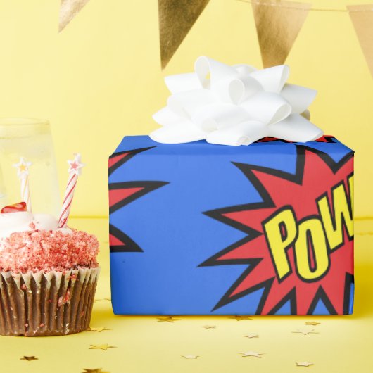 Benutzerdefinierte Farbe des Super Hero Pow Geschenkpapier (Geburtstagsparty)