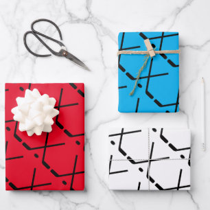 Benutzerdefinierte Farbe gekreuzte Eishockeyschläg Geschenkpapier Set