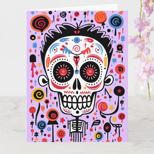 Benutzerdefinierte Farbe 💀 lustige Día de Muertos Karte (Orchidee)