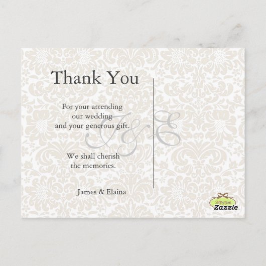 Benutzerdefinierte Farbe/Monogramm Danke Postkarte (Rückseite)