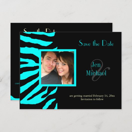 Benutzerdefinierte Farbe! Zebra Save the Date Foto Ankündigungspostkarte (Vorne/Hinten)